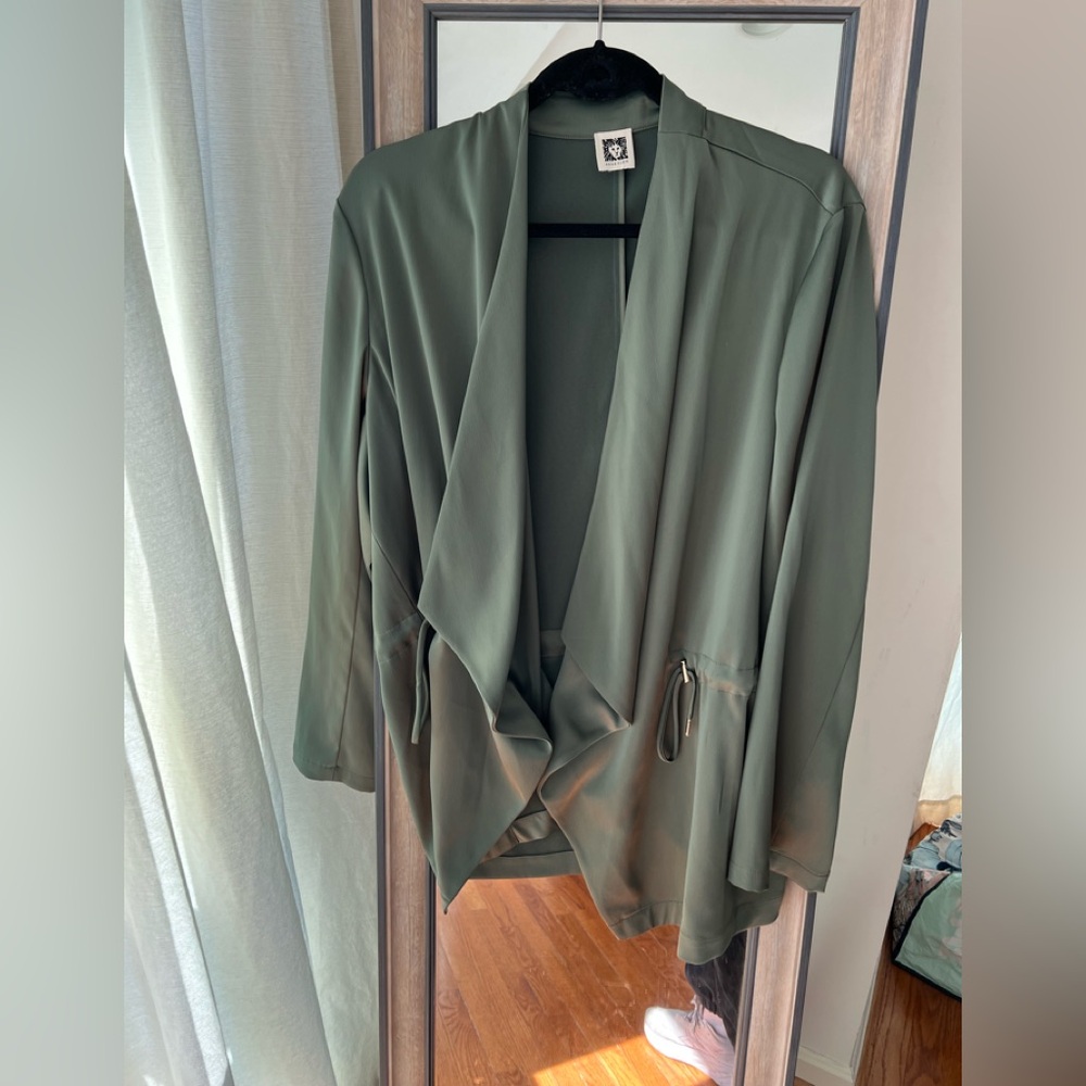 Anne Klein XL Draped Open-Front Jacket Sea Glass Color